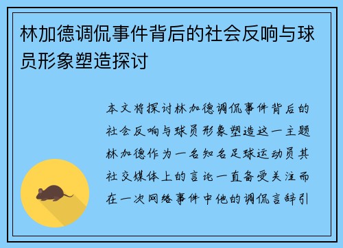 林加德调侃事件背后的社会反响与球员形象塑造探讨